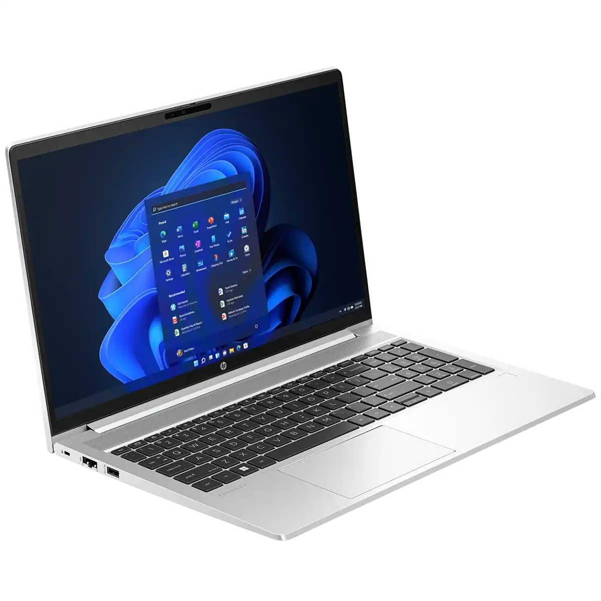HP ProBook 450 G10 15.6-inch laptop with 13th Gen Intel Core i7, 16GB RAM, 512GB SSD, Intel Iris Xe Graphics, Silver color, side left angle view