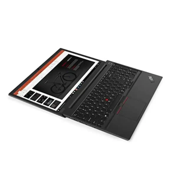Top angled view of Lenovo ThinkPad E15 laptop open, showing keyboard and 15.6-inch Full HD screen – Core i5, 8GB RAM, Egypt edition