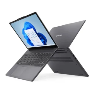 Combined front and back view of Lenovo Slim 3 i7-13620H laptop in Luna Grey, model 83K100F1ED