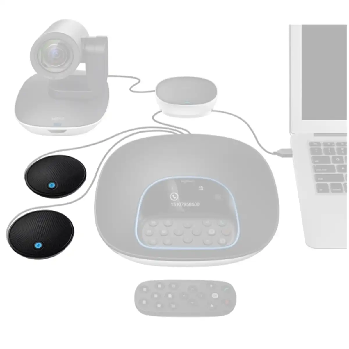 Logitech GROUP Expansion Microphones 989‑000171 installed in a conference room for extended audio coverage