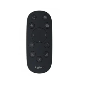 Logitech PTZ Pro 2 remote control with navigation buttons and preset options