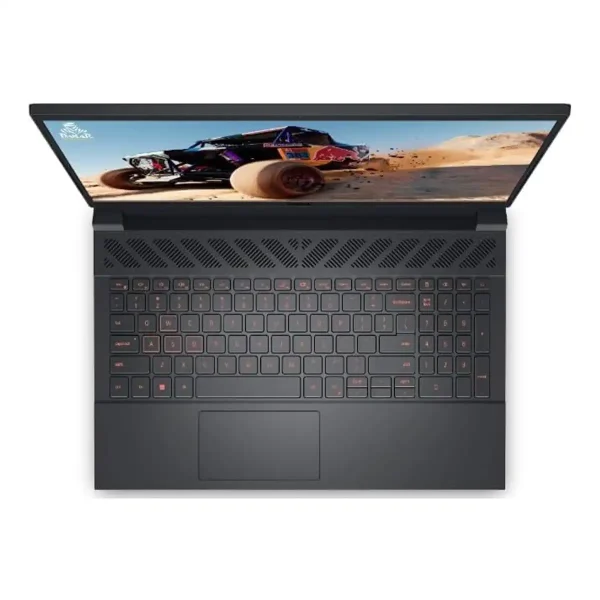 dell-g15-5530-i7-13650hx-16gb-1tb-rtx4060-win11-black-top-view Top-down view of Dell G15 5530 laptop showing sleek black lid and branding